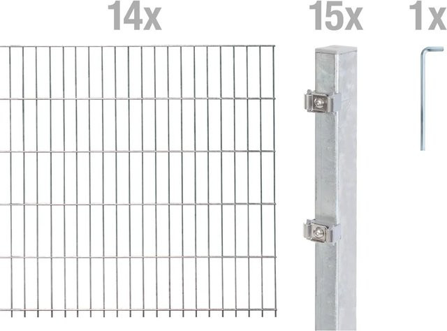 Metallzaun Doppelstabmatte Grund-Set aus Stahl, feuerverzinkt, Farbe: Silber, Höhe: 1 m, Breite: 2 m - Bild 1
