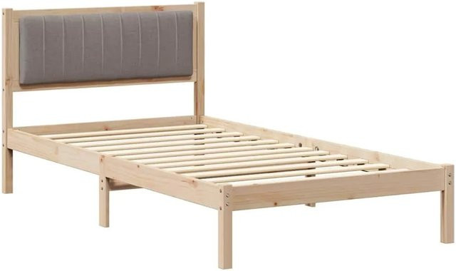 vidaXL Bettgestell mit gepolstertem Kopfteil aus Massivholz in Taupe, B/T/H: 100 x 200 x 85,5 cm - Bild 1