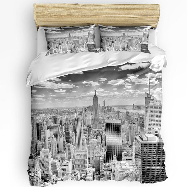 3-teiliges Bettwäsche-Set Your Warm Home mit New Yorker Stadtansicht in Schwarz-Weiß-Grau aus Mikrofaser, B/H: 135 x 200 cm - Bild 1