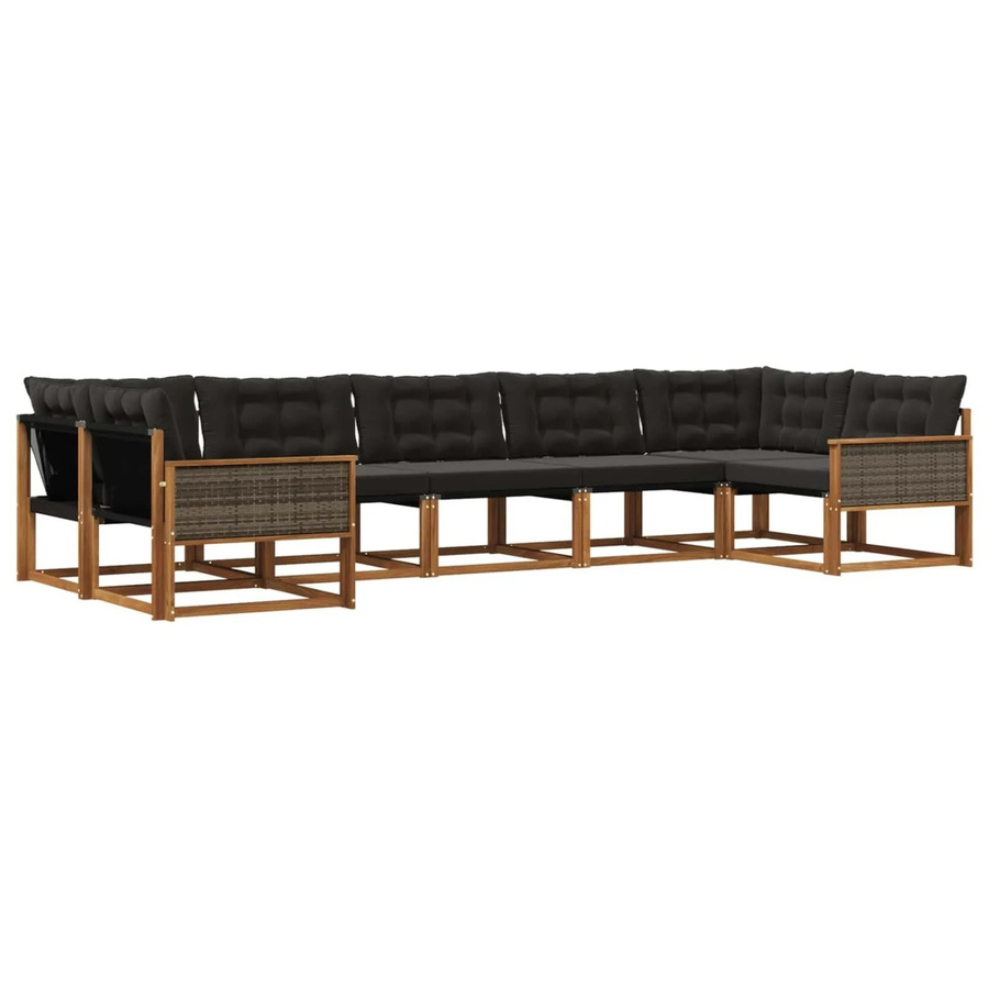 vidaXL Outdoor-Sofagarnitur L-Form aus Akazienholz mit Textilene und 7 Kissen in Natur und Schwarz - Bild 2