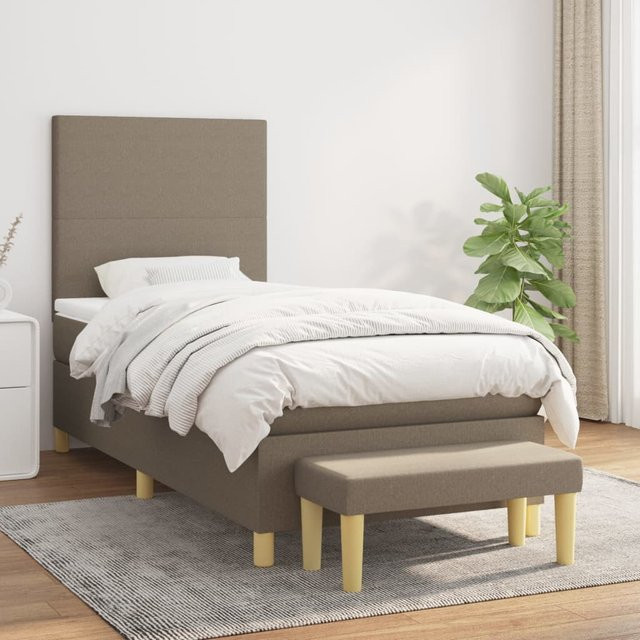 vidaXL Boxspringbett Hybrid mit Matratze, Taupe, Stoff, B/T/H: 100 x 200 cm - Bild 2