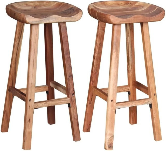 Set aus 2 vidaXL Barhockern aus Akazienholz in Braun im Retro-Stil, Höhe: 76 cm, Breite: 37 cm, Tiefe: 38 cm - Bild 1