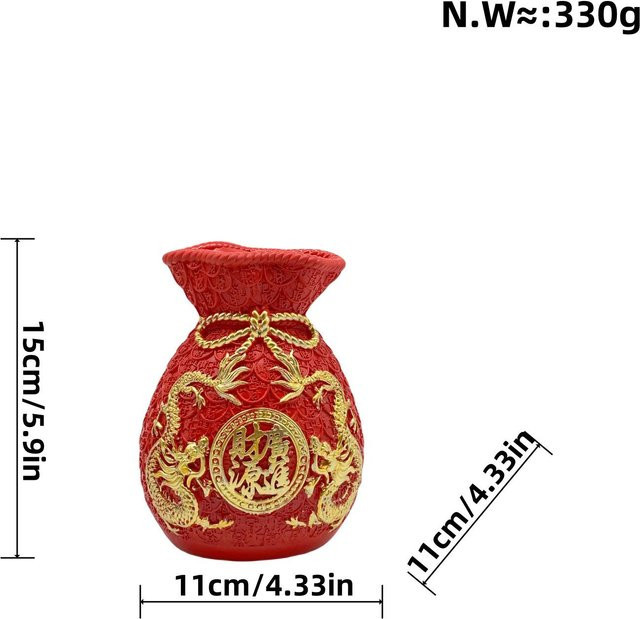 Yiran Furniture Zhaocai Weizenähren-Glücksbeutel-Vase aus Harz in Gold und Rot, Tischdekoration für Wohnzimmer und Weinschrank, B/T/H: 15,0 x 11,0 x 11,0 cm - Bild 1