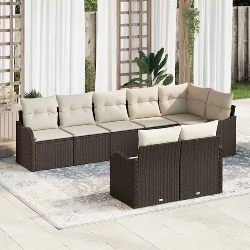 vidaXL Garten-Sofa-Set aus Poly-Rattan mit 8 Kissen in Braun - Bild 1