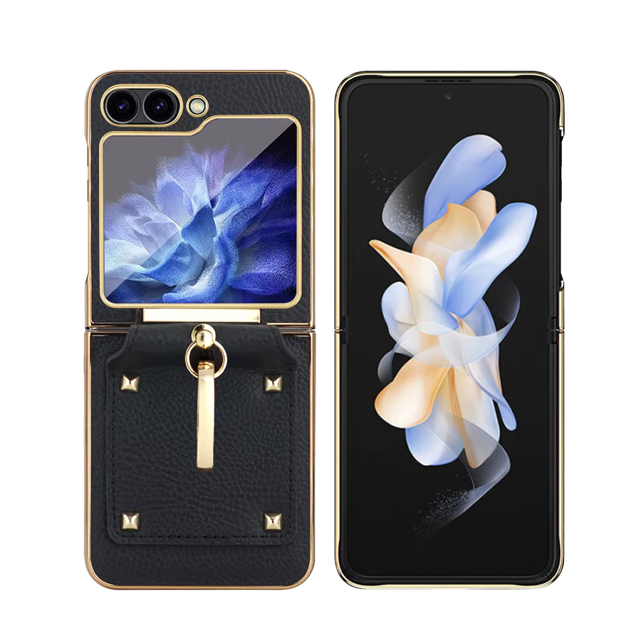 Samsung Galaxy Z Flip Hülle aus PU-Leder mit Fingerring und Front-Displayschutzfolie in Lila und Pink für Galaxy Z Flip 7, Z Flip 6, Z Flip 5, Z Flip 4 und Z Flip 3 mit Plating-Design - Bild 3