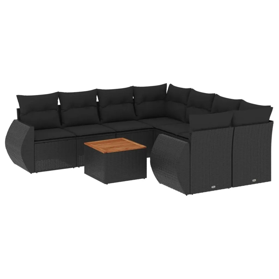 vidaXL 9-tlg. Garten-Sofagarnitur in L-Form aus Polyrattan mit Kissen, Schwarz - Bild 2