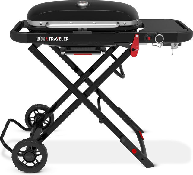 Weber Camping-Gasgrill Traveler mit 1 Brenner in Schwarz mit porzellanemaillierten Gusseisenrosten und Rollwagen - Bild 2