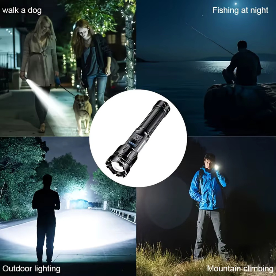 VASTFIRE Taktische LED-Taschenlampe mit USB-Aufladung, Zoom-Funktion und Anzeigeleuchte in Schwarz - Bild 6