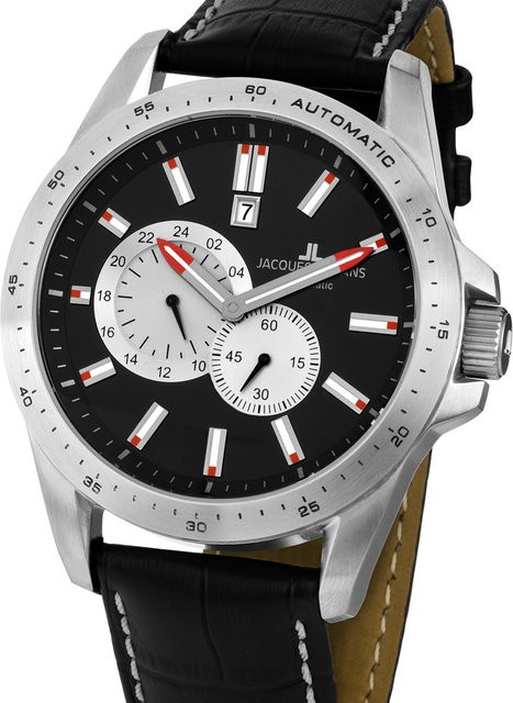 Jacques Lemans Automatik Herrenuhr, Edelstahl, 48 mm, Leder, Schwarz, 10 ATM - Bild 1