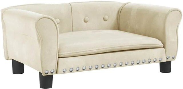 vidaXL Hundebett Sofa aus Samt in Creme, B/T/H: 70 x 45 x 30 cm - Bild 1