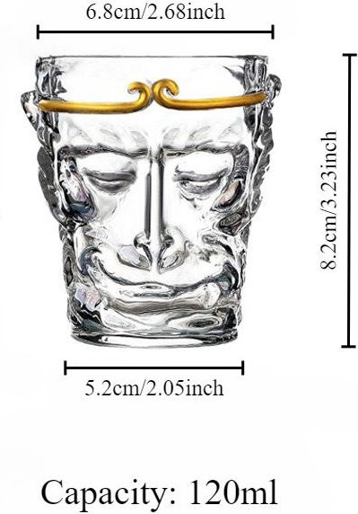 Yiran Furniture Monkey King Whiskyglas aus Kristallglas, Black Myth Wukong Design, transparent, 120 ml - Bild 1