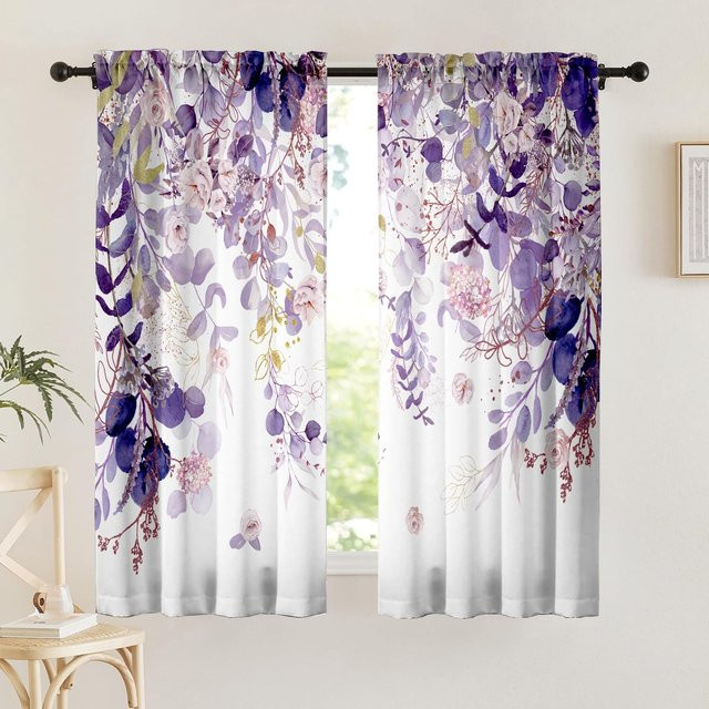 Boho Mid Century Vorhänge mit abstraktem Blätter- und Regenbogen-Design, Farbe: Orange und Lila, B/H: 53 x 116 cm, 2er-Set - Bild 1