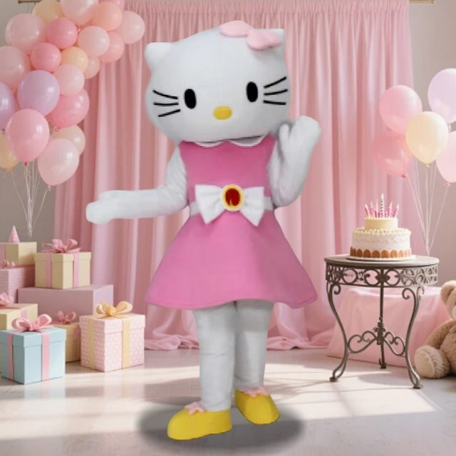 Rosa Kiiity Katzen-Cosplay-Maskottchen, Erwachsenen-Kostüm, Mädchen - Bild 1