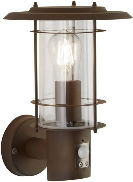 Edgeware Wandaußenleuchte Laterne aus Metall und Glas in Braun und Transparent mit Bewegungssensor, E27, IP44, B/H/T: 18 x 32 x 22 cm - Bild 1