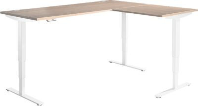 Elektrisch höhenverstellbarer Winkelschreibtisch AERO FLEX in Eiche und Weiß mit Memorypanel und T-Fuß, B: 200 cm, T: 240 cm - Bild 1