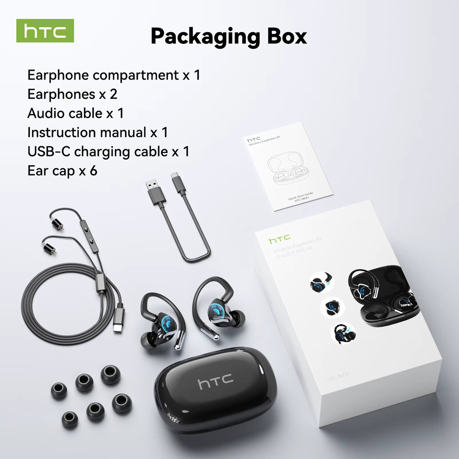 HTC NE81 TWS Kabellose Bluetooth 6.0 Ohrhörer mit HiFi Stereo und Mikrofon in Schwarz - Bild 3