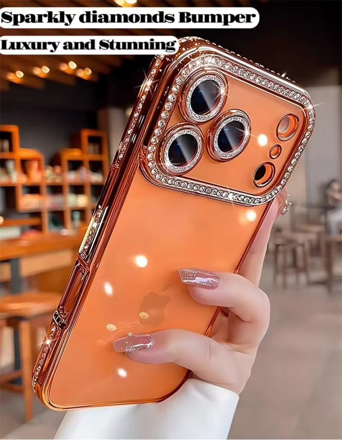 NMEGOU Glitzer-Diamant Klarsichthülle für iPhone 17 Air 16 15 14 13 12 11 Pro Max Plus mit stoßfester Glasfolie in Transparent und Schwarz - Bild 2