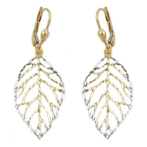 SIGO Ohrringe Brisur Blatt durchbrochen, 375 Gold, Bicolor - Bild 1