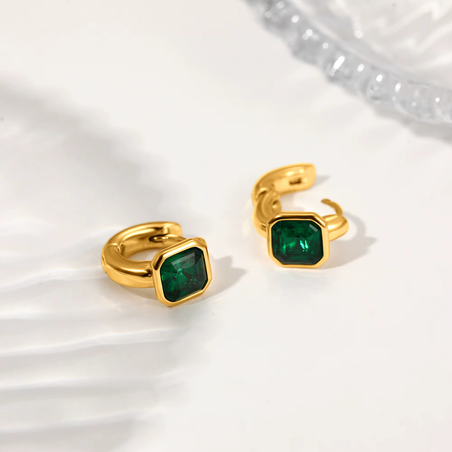 Erpels Creolen Edelstahl, Gold, Zirkonia, Damen, Lila-Grün, Quadratisch - Bild 2