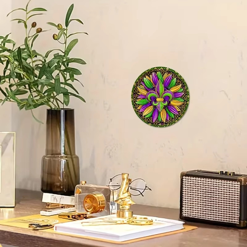 Potdemiel Metallschild Fleur De Lis Mardi Gras Runder Kranz in Weiss zur Wanddekoration im Bauernhausstil Durchmesser: 20 cm - Bild 5