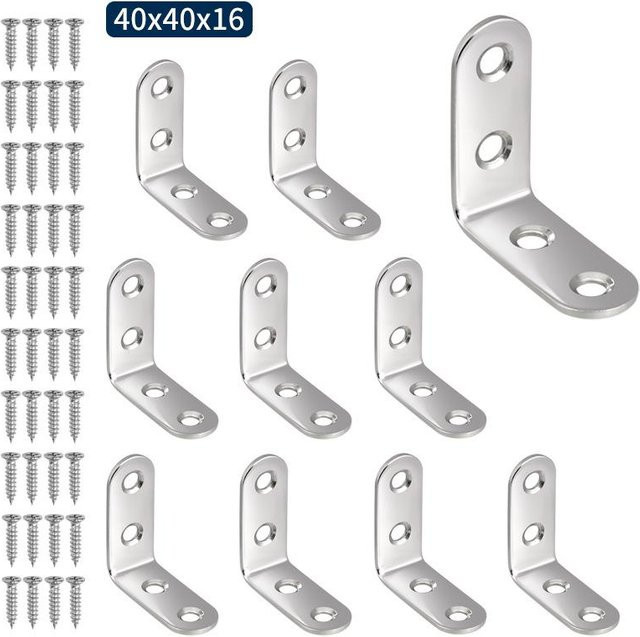 Breaki L-Winkel Regalhalter aus Edelstahl, Silber, 10 Stück, B/H: 40 x 40 mm - Bild 1
