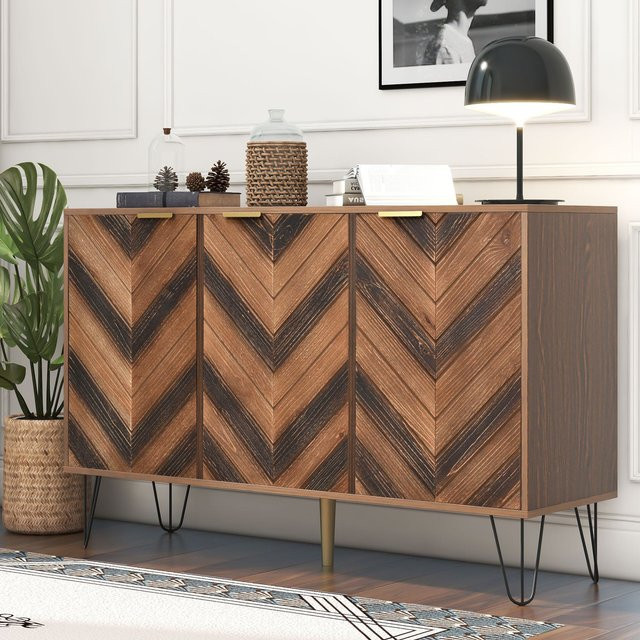 Moderne Anrichte von GL Store aus Massivholzfurnier und Metall mit vergoldeten Griffen, Farbe: Braun/Schwarz/Gold, B/T/H: 120 x 38 x 76,5 cm - Bild 1