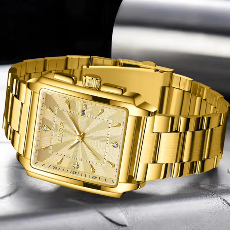 LIGE Armbanduhr Quarz, Edelstahl, Gold, Silber, Herren, Datum - Bild 5