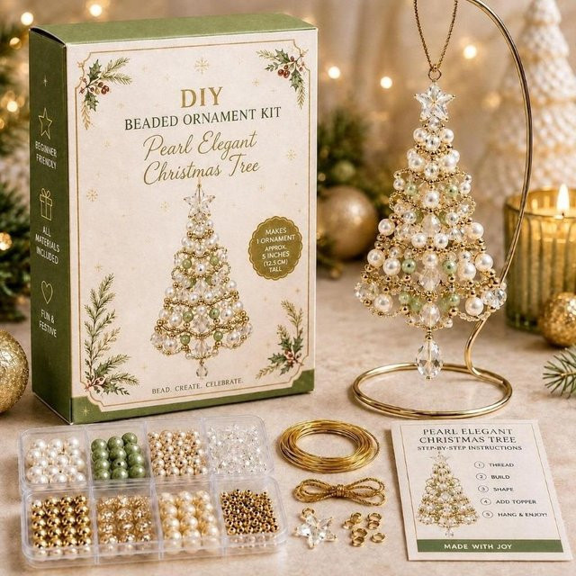 YWdingji DIY Weihnachtsbaumschmuck-Set mit Perlen in Beige für festliche Bastelaktivitäten - Bild 1