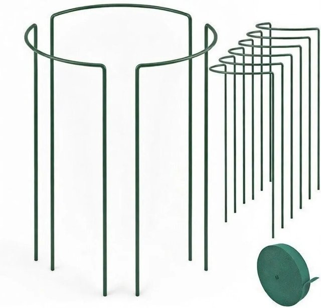 TTL GARDEN Strauchstütze Set aus Metall in Grün für Sträucher Stauden und Rosen inklusive 10m Klettband, 6er Set, Höhe: 140 cm, Breite: 40 cm - Bild 1