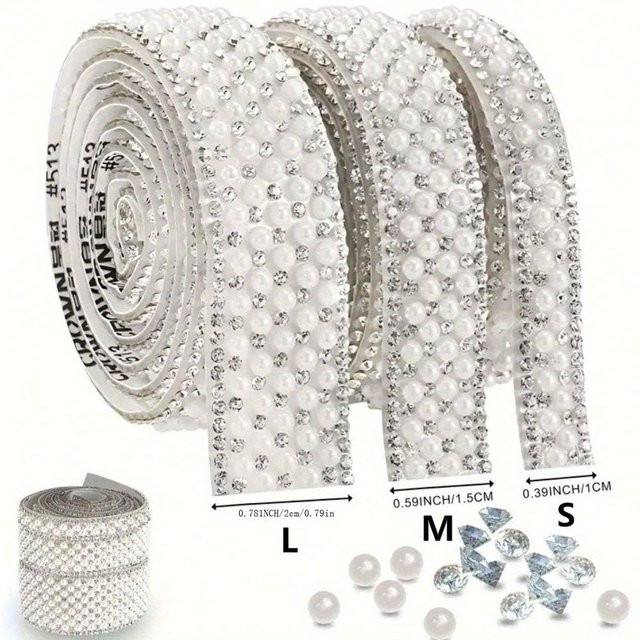 Selbstklebendes Strassband mit Perlen-Simulation von SZwatch in Grau, Breite: 1,5 cm - Bild 1