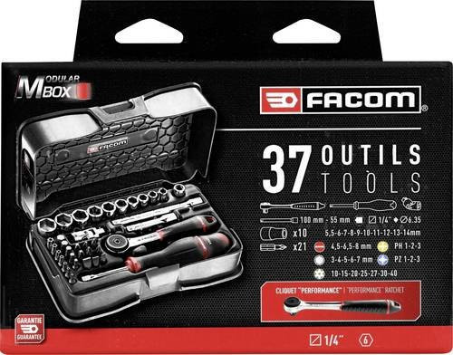 Facom Steckschlüssel-Adapter-Set 1/4 Zoll (6,3 mm), 37-teilig, Multicolor, R.161-6P6PB - Bild 1