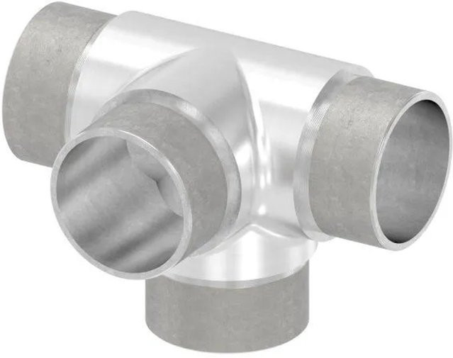 FeNau T-Stück aus V2A Edelstahl in Silber gebürstet für Rohr Ø 42,4 x 2,0 mm mit seitlichem Abgang zum Stecken - Bild 1