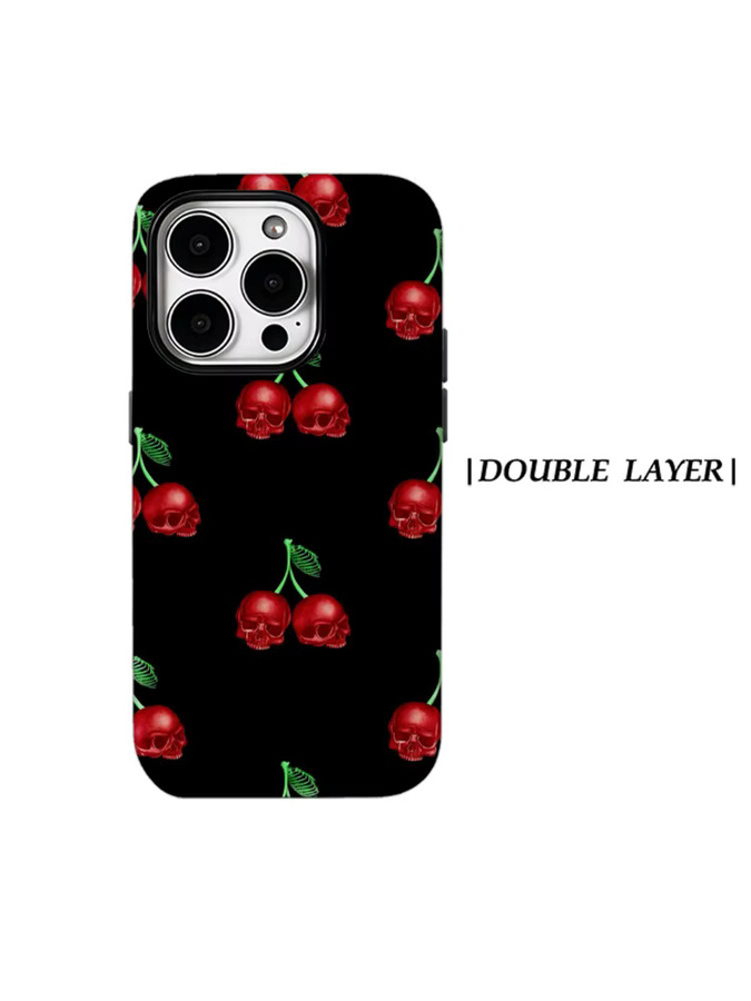 Potdemiel Magnetische Tough Handyhülle Gothic Cherry Skulls für iPhone 17 16 15 14 13 Pro Max Plus, Schwarz - Bild 5