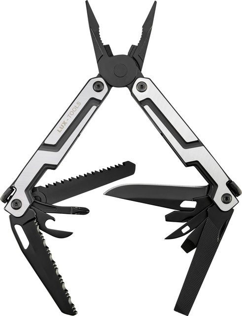 LUX-TOOLS Multitool-Schere 14 in 1 aus Edelstahl in Schwarz-Silber mit Sägefunktion - Bild 1