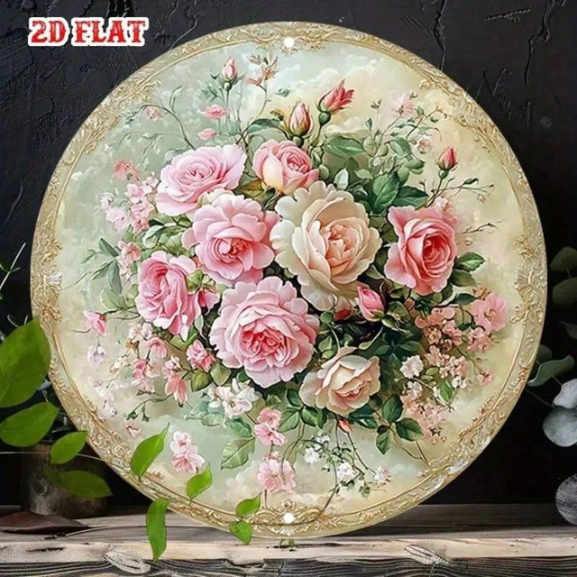 CIFBUY Retro Metall Rundes Schild Vintage Blumen Wandkunst Aluminiumplatte Multicolour - Bild 1