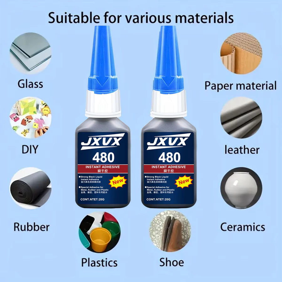 JXVX Hochfester Sekundenkleber Cyanacrylat-Klebstoff für Kunststoff, Harz, ABS, Spielzeug und PVC, 20 g, transparent oder schwarz - Bild 3
