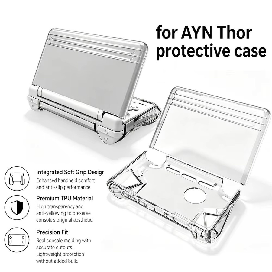 GRWIBEOU Schutzhülle für AYN Thor mit zwei Bildschirmen, transparente TPU-Hülle mit integriertem Softgriff, Schwarz - Bild 4