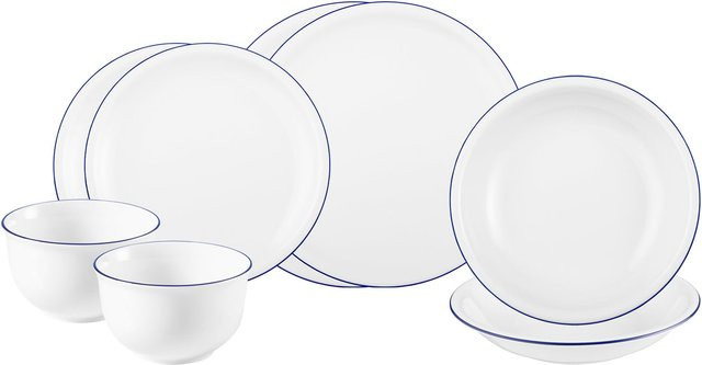 Seltmann Weiden Einsteiger-Set Compact Blaurand Dinner-Service aus Porzellan, 8er Set, Weiß-Blau - Bild 1