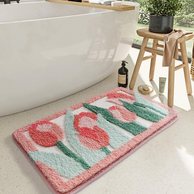Lodestar Badematte aus Mikrofaser mit Blumenmuster in Tulpe-Farbe, B/T: 60 x 40 cm - Bild 1