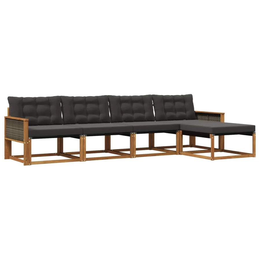 vidaXL Outdoor-Sofagarnitur L-Form aus massivem Akazienholz mit 5 Kissen in Schwarz und Natur - Bild 2