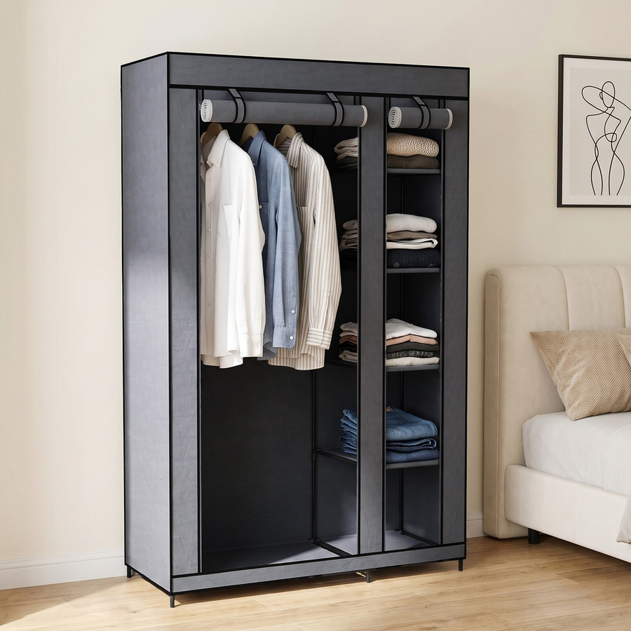 HOMCOM Stoffschrank Kleiderschrank mit Kleiderstange und 5 Ablagefächern in Grau, B/T/H: 110 x 45 x 175 cm - Bild 2