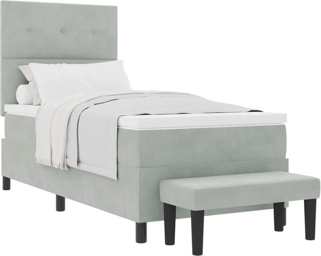 vidaXL Boxspringbett mit Matratze aus Samt in Hellgrau, B/T/H: 80 x 200 x 128 cm - Bild 1