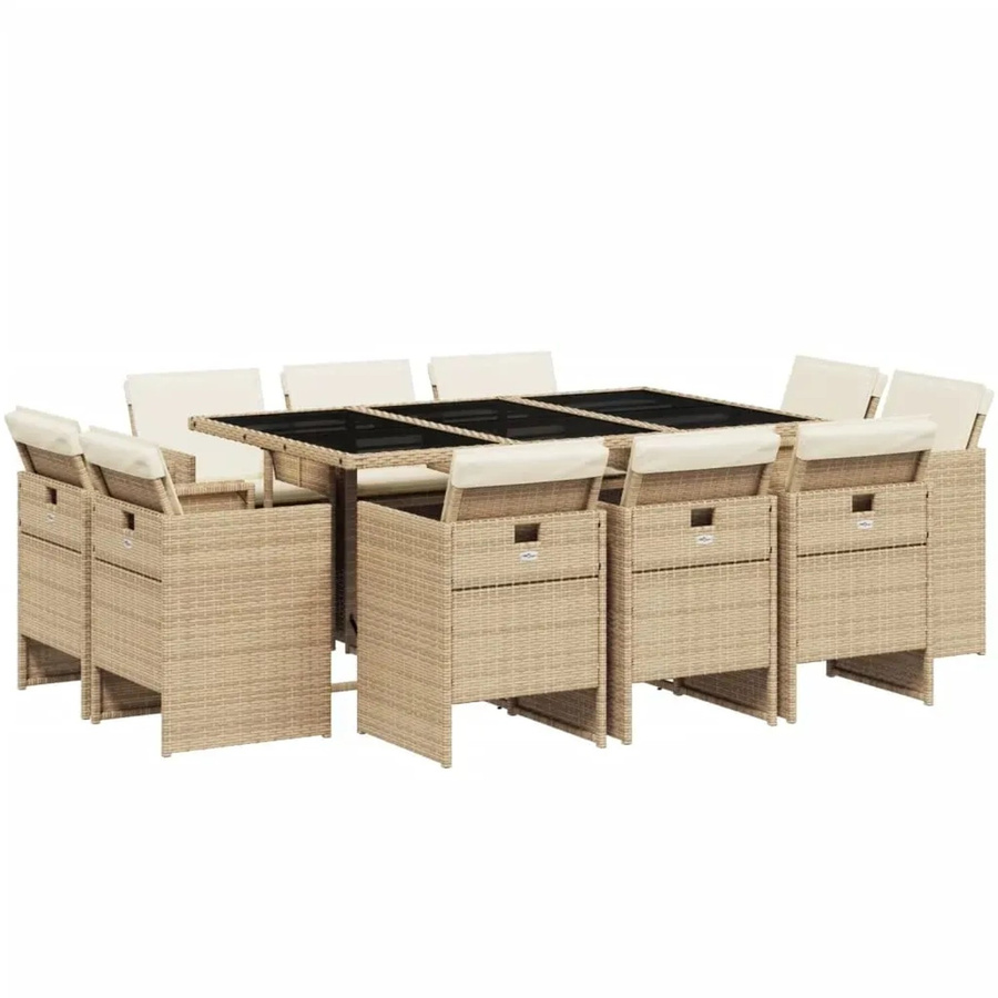 vidaXL 11-teilige Garten-Essgruppe aus Poly-Rattan mit Kissen in Beige - Bild 2