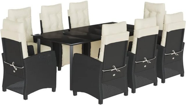 vidaXL 9-teilige Garten-Essgruppe aus Poly Rattan in Schwarz mit Kissen und Glastisch - Bild 1