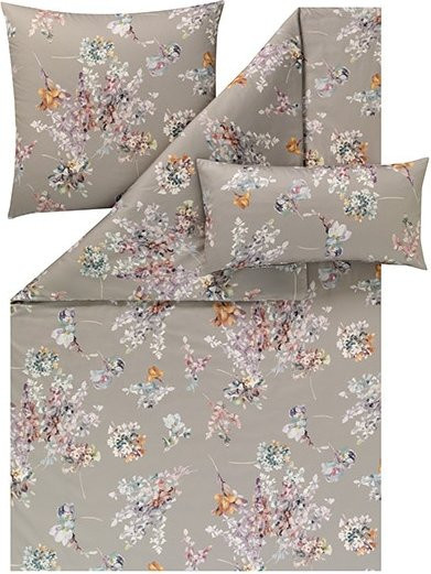 Estella Bettwäsche Jutta aus Mako-Satin in Beige mit floralem Design aus gekämmter Baumwolle - Bild 1