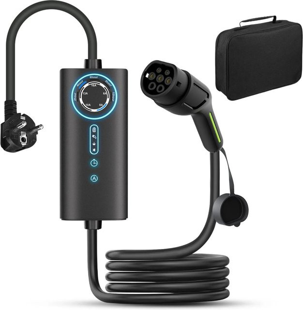 Junsun Typ 2 EV-Ladegerät 3.5kW mit 10m Kabel, 1-phasig, Schwarz, inkl. Tasche, flexible Stromanpassung 6-16A - Bild 1