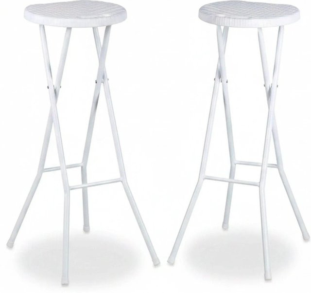 Relaxdays Barhocker klappbar in Rattan Optik aus Kunststoff und Stahl, Weiß, B/T/H: 32,5 x 29,0 x 80,0 cm - Bild 1