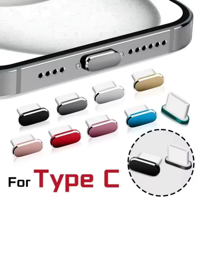 16Plus Metall-Staubschutz für iPhone 16 Pro Max und iPhone 15 Pro Max USB-C Ladeanschluss-Schutzkappe in Schwarz und Multicolour - Bild 1