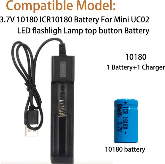 SIRYAKKU Li-Ionen-Akku ICR10180 in Blau, 3,7 V mit 80 mAh inklusive Ladegerät für Mini UC02 LED-Taschenlampe und Lautsprecher - Bild 1