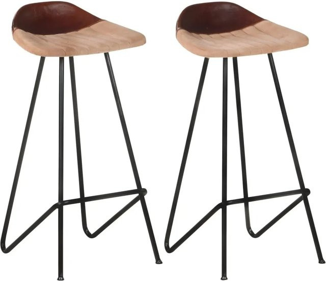 vidaXL Barhocker 2er Set aus braunem Echtleder und Eisen im industriellen Stil - Bild 1